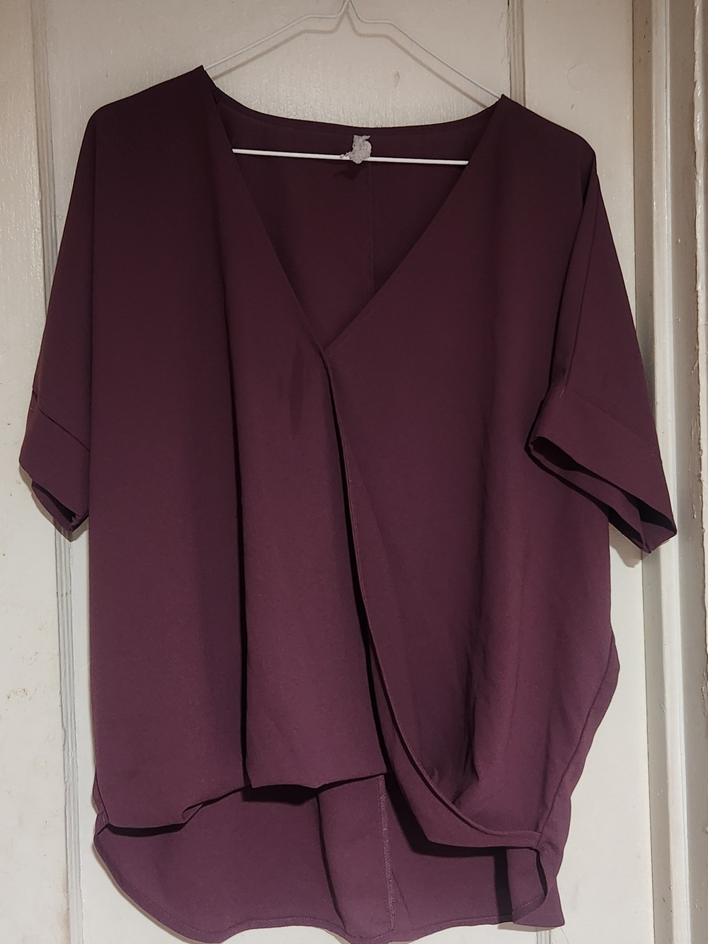 SHEIN Plum V-Neck Draped Short Sleeve Blouse
